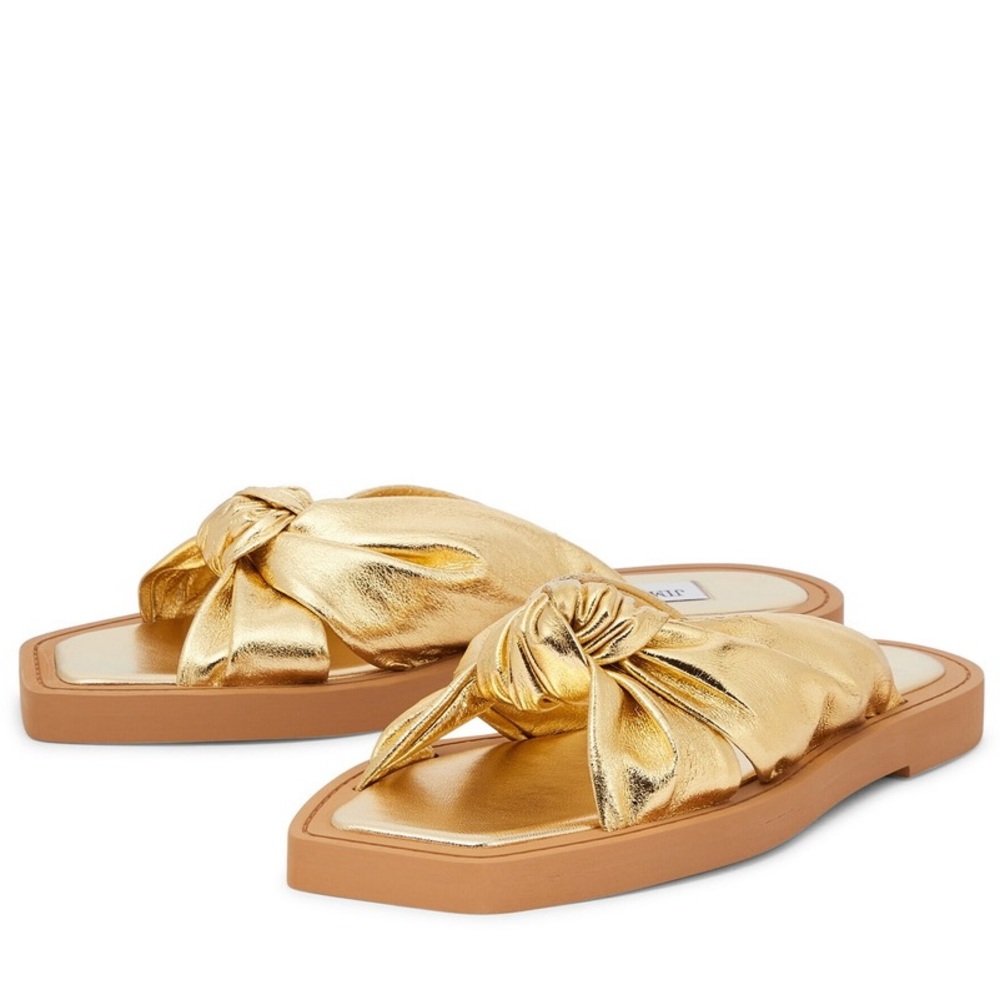 Jimmy Choo Tropica Gold Metallic Leather Slide Sandals Size 37 EU / 7 US NWOB